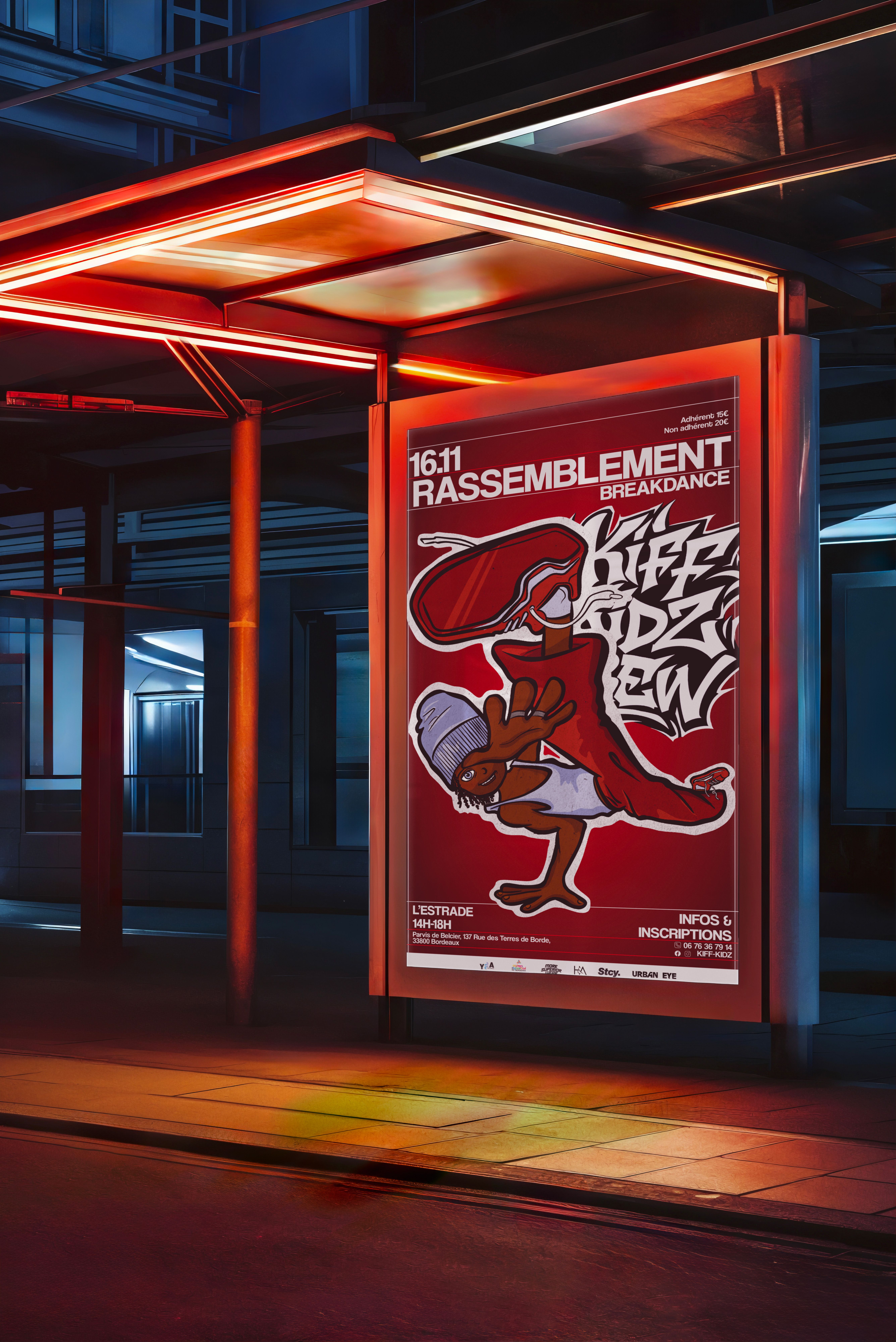 Panneau publicitaire avec l'affiche de l'événement Kiff kidz