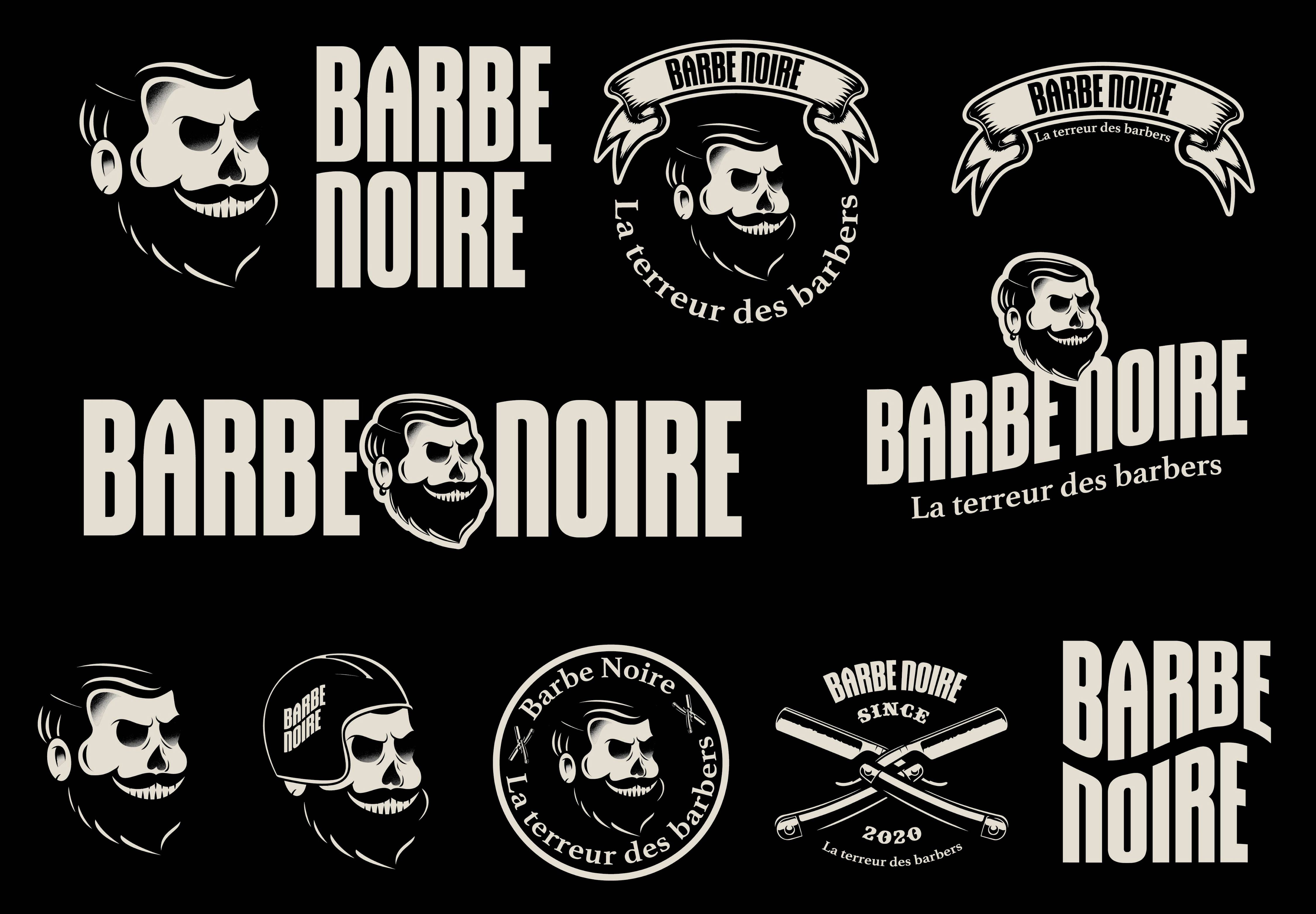 Planche de présentations des différents logos de la marque Barbe noire